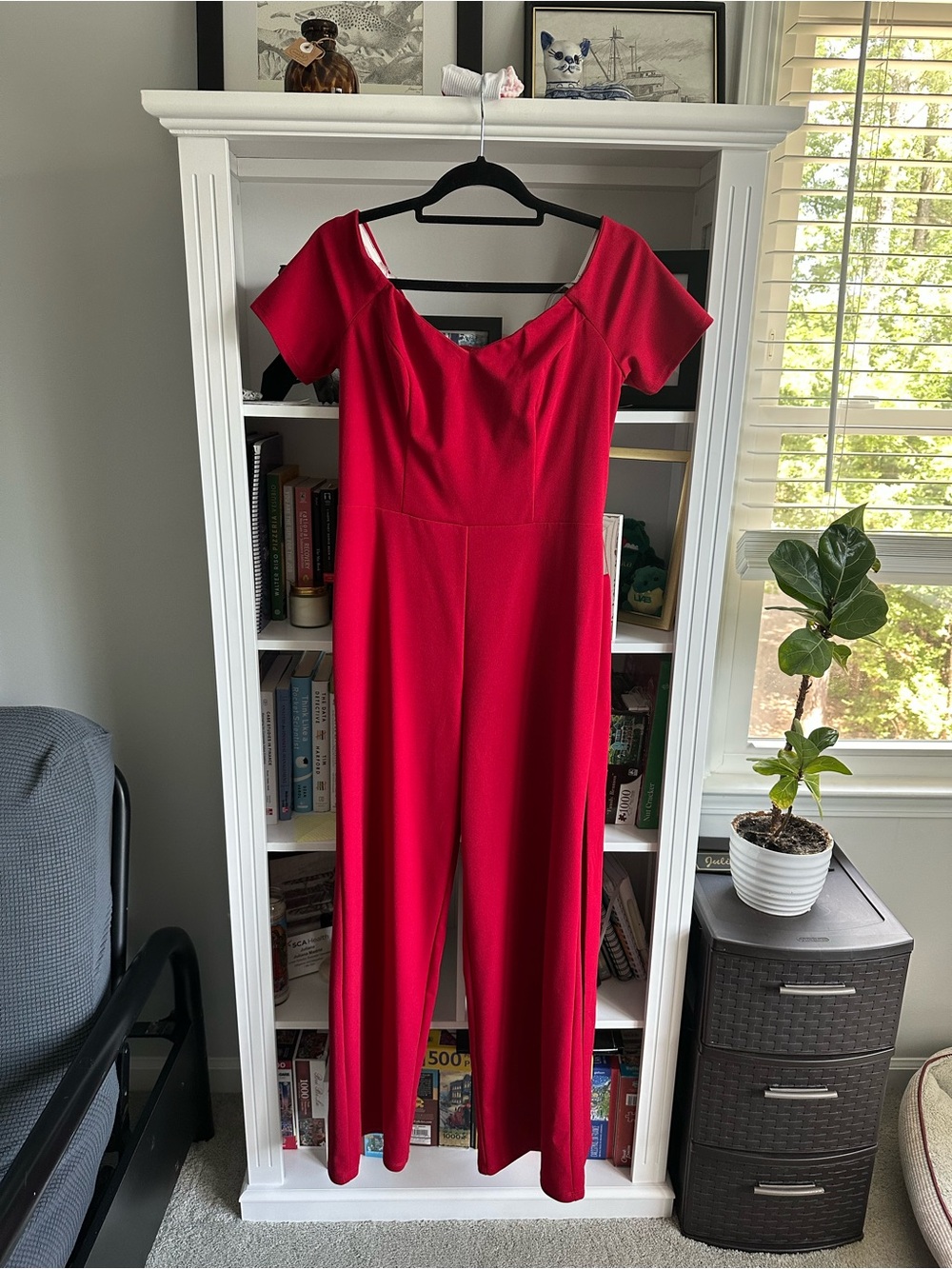 Marina Red Off-Shoulder Jumpsuit for Women